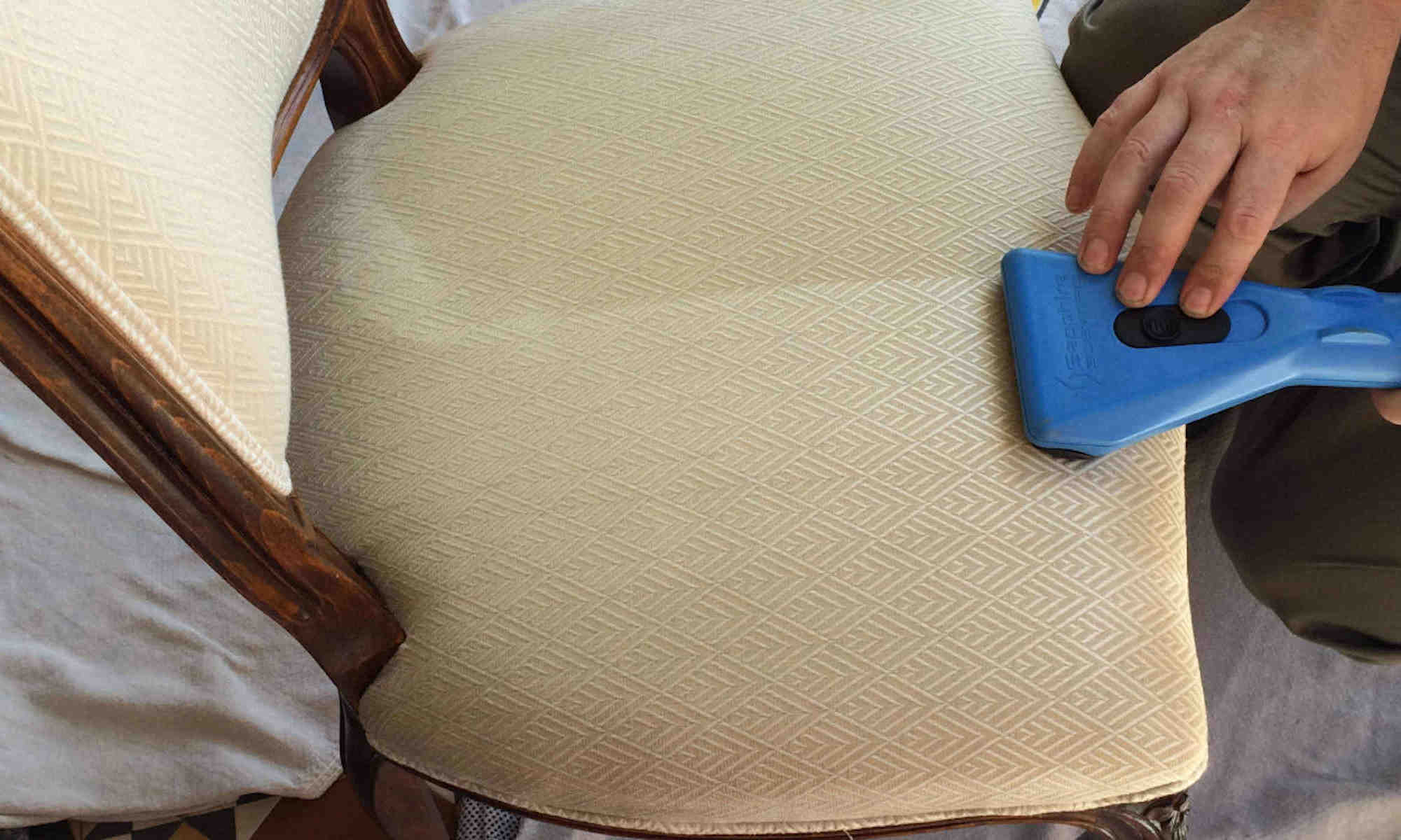Upholstery Cleaning Melbourne - Steam Cleaning showing clean strokes on a dining chair